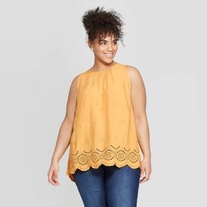 Yellow Ava and Viv eyelet tank size 2x